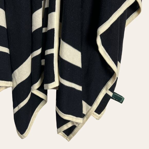 Lauren Ralph Lauren Black White Striped Wool Cardigan Cape Shawl Ruana Size M - Picture 4 of 5